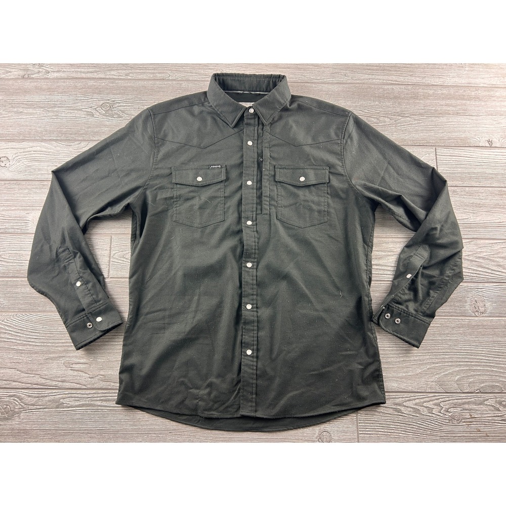 Poncho Outdoors Mens Western Shirt Large Slim Fit Black Pearl Snap Long Sleeve